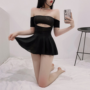 趣味热辣装前卫短裙户外任务裙透明女友裙露肩超短裙冰丝a字裙夏