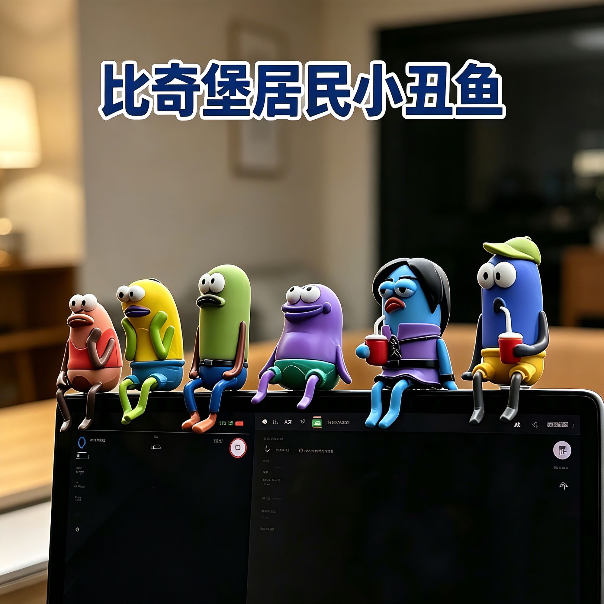 新款比奇堡的居民卡通玩具电脑显示器摆件创意搞怪发条玩具小丑鱼