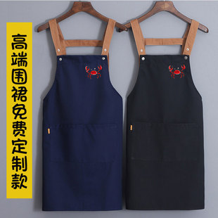 围裙家用厨房帆布防污印字新款防水工作服餐饮定制logo围腰
