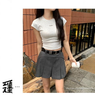 悦己库 正肩女t恤女短袖夏季修身设计感短款洋气上衣