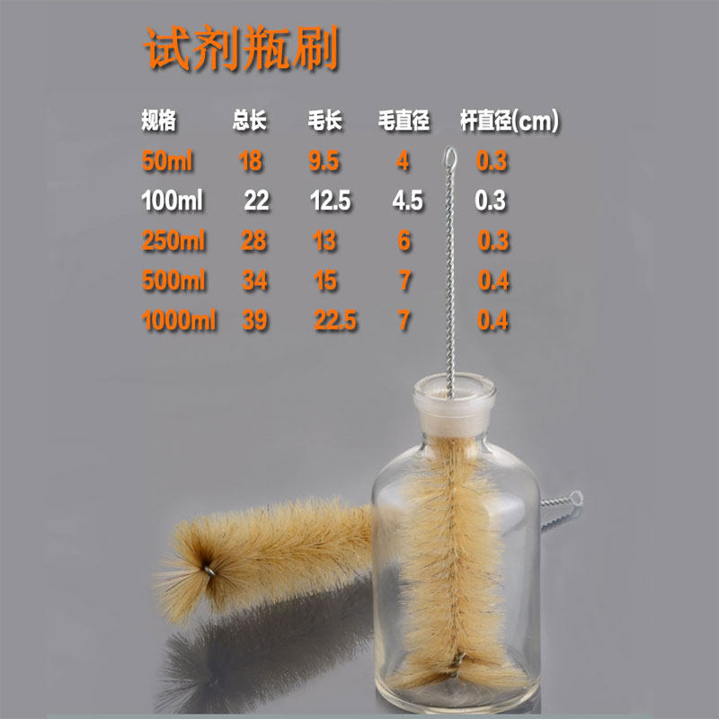 试剂瓶刷50/100/250/500/1000ml玻璃瓶刷实验室刷子大小口瓶毛刷