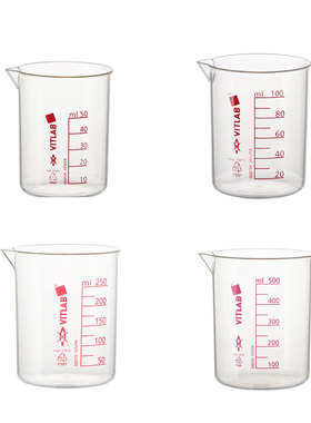 VITLAB塑料烧杯PMP烧杯50/100/250/500ml高透高温格里芬烧杯进口