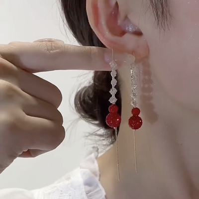 长款红色葫芦流苏耳线