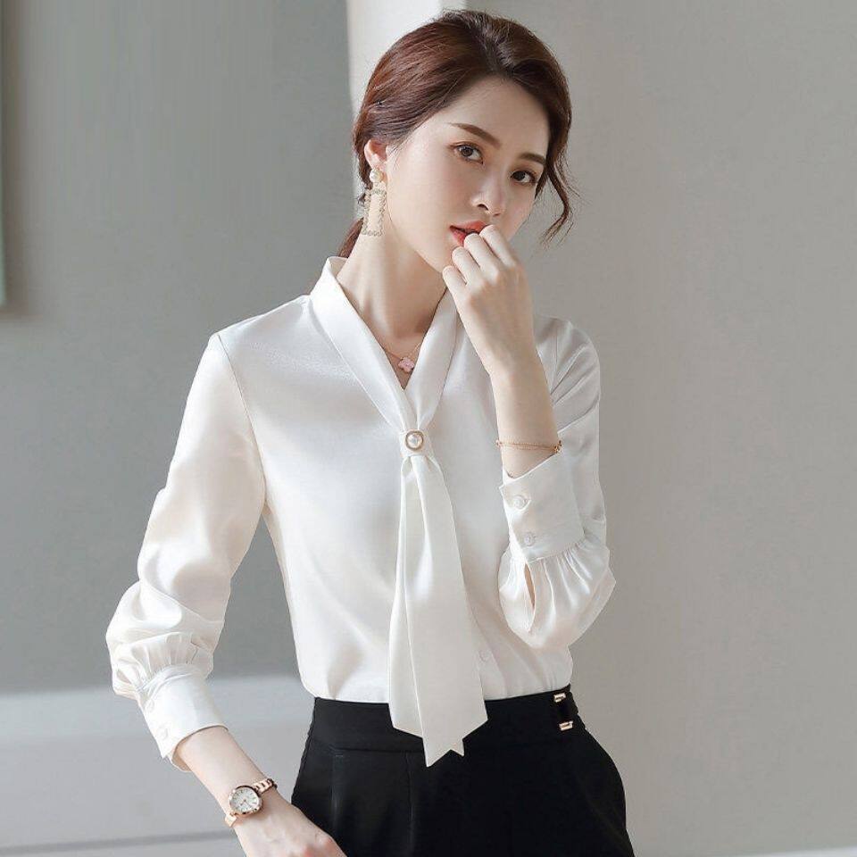 雪纺白色衬衫女新款2026年设计感小众上衣垂感气质长袖春秋白衬衣