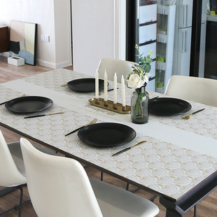 摩登瑞朵 新中式扇形几何防水防油防烫家用茶几垫餐皮革餐桌垫