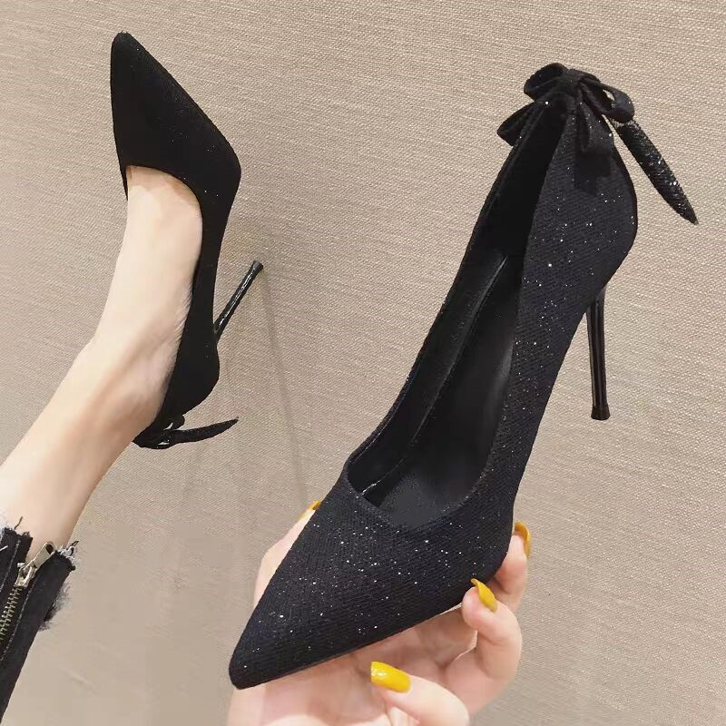 德国进口潮女2023年欧美尖头女单鞋OL性感夜场高跟鞋细跟金色婚鞋