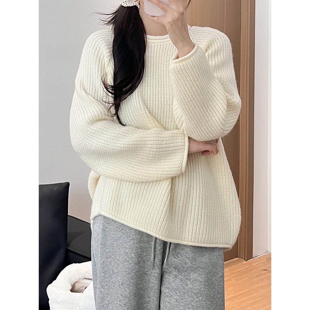 德国进口米白色套头毛衣女秋冬2025新款宽松软糯慵懒风小个子针织