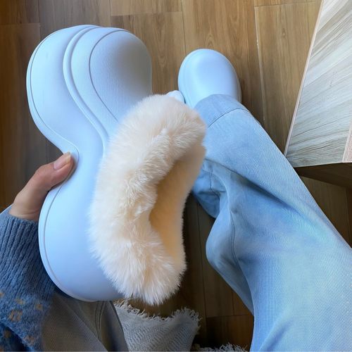 毛毛绒雪地靴厨师鞋冬季一脚蹬包跟增高棉鞋外穿防水防滑包头拖鞋