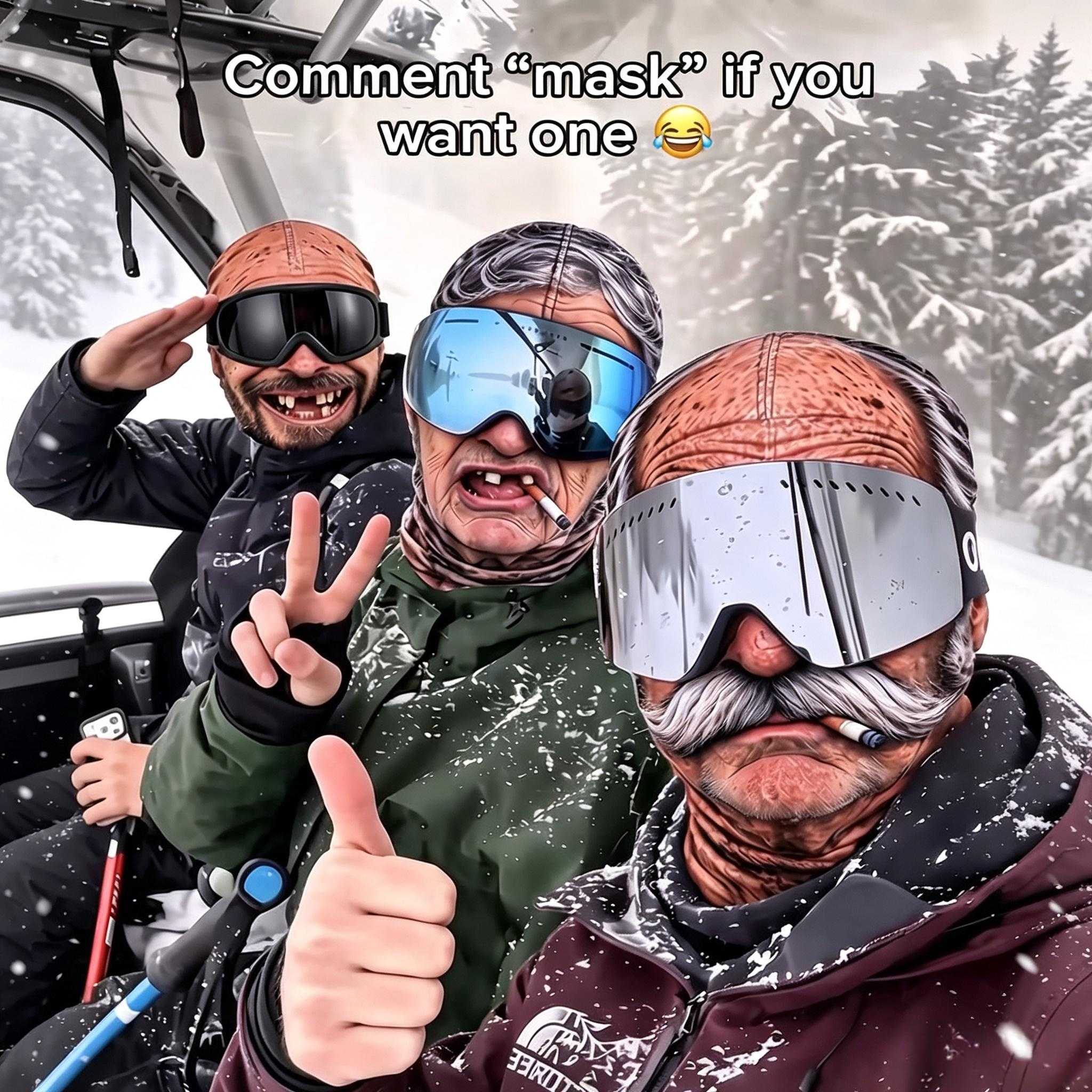 3D印花老头面罩仿真搞怪人脸滑雪头套户外骑行防风整蛊全包护脸帽