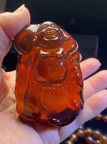 缅甸天然琥珀，血珀逍遥佛，74克