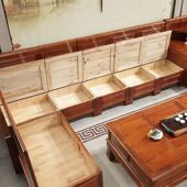 香樟木实木沙发古典沙发冬夏客厅豪华新中式 雕花转角贵妃储物