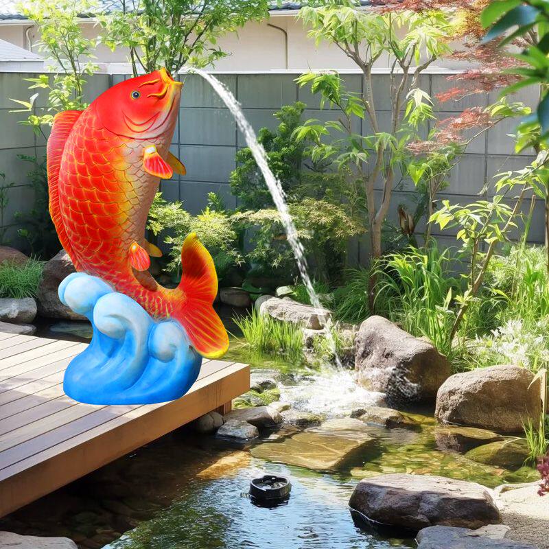 仿真鲤鱼喷水摆件青蛙大象水池花园庭院装饰别墅美陈仙鹤雕塑模型