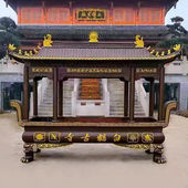 大型户外铸铁香炉寺庙祠堂香炉供奉长方形带盖四八龙柱烧香炉