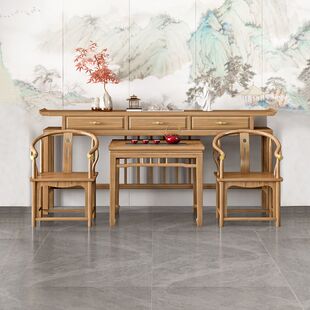 新中式中堂六件套北榆木农村供桌实木八仙桌堂屋条案神台翘头条几