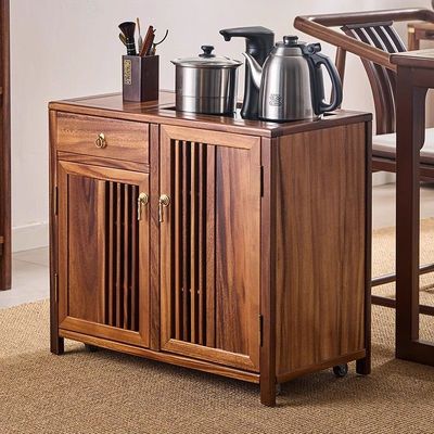 胡桃木可移动茶水柜实木茶台边柜新中式餐边柜烧水壶电器一套组合
