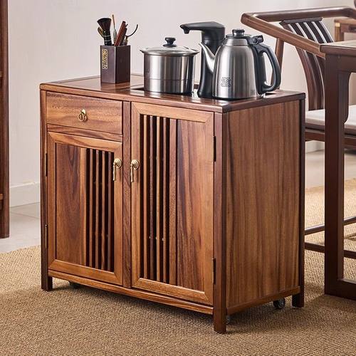 胡桃木可移动茶水柜实木茶台边柜新中式餐边柜烧水壶电器一套组合