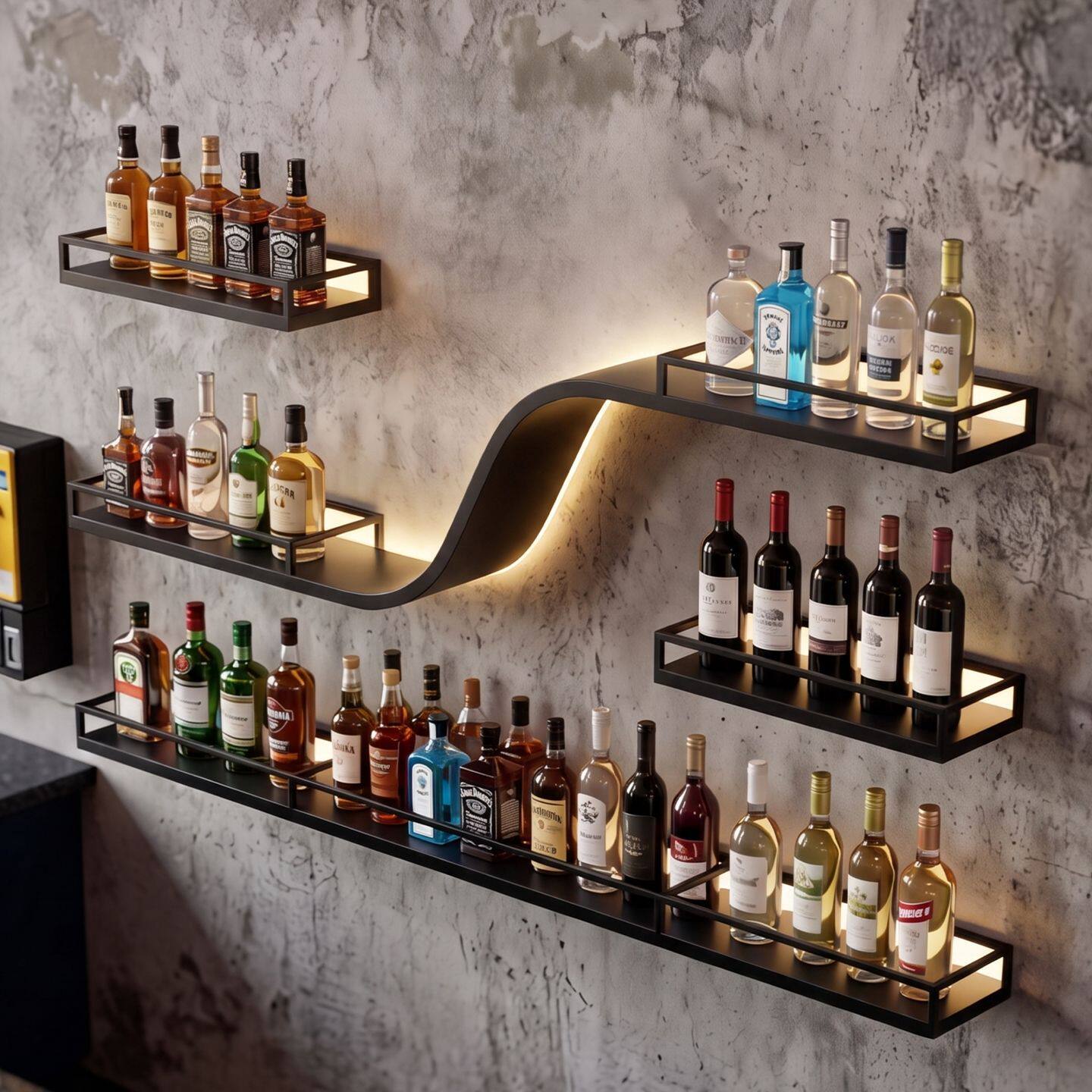 墙上展示架工业风红酒架酒吧吧台铁艺酒架壁挂式置物架酒吧餐厅