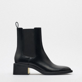 ZA高跟切尔西短靴女2025秋冬新款 加绒烟筒靴子粗跟马丁靴女英伦风