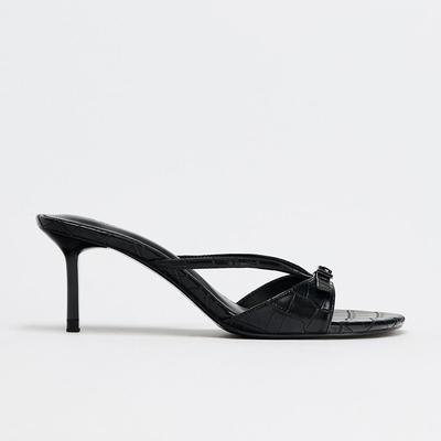 ZA一字带穆勒拖鞋露趾高跟凉拖鞋