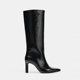 ZA2026新款 漆皮尖头高跟骑士靴复古粗跟不过膝长筒靴大桶围高筒靴