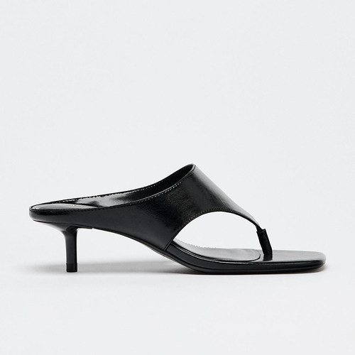 ZA方头中跟凉拖鞋夹趾外穿拖鞋女