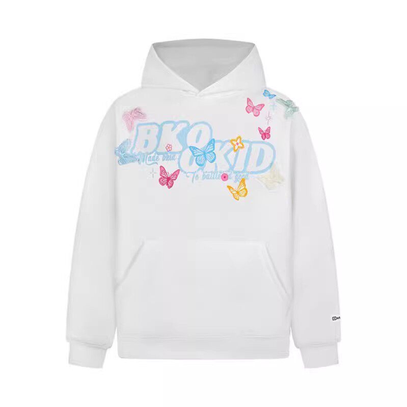 NTBF美式复古手绘假两件连帽卫衣男女春季百搭宽松情侣上衣潮牌