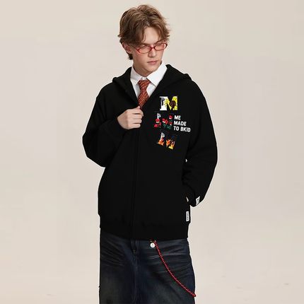 NTBF美式潮牌魔术贴刺绣连帽卫衣男女秋冬季新款宽松休闲百搭上衣