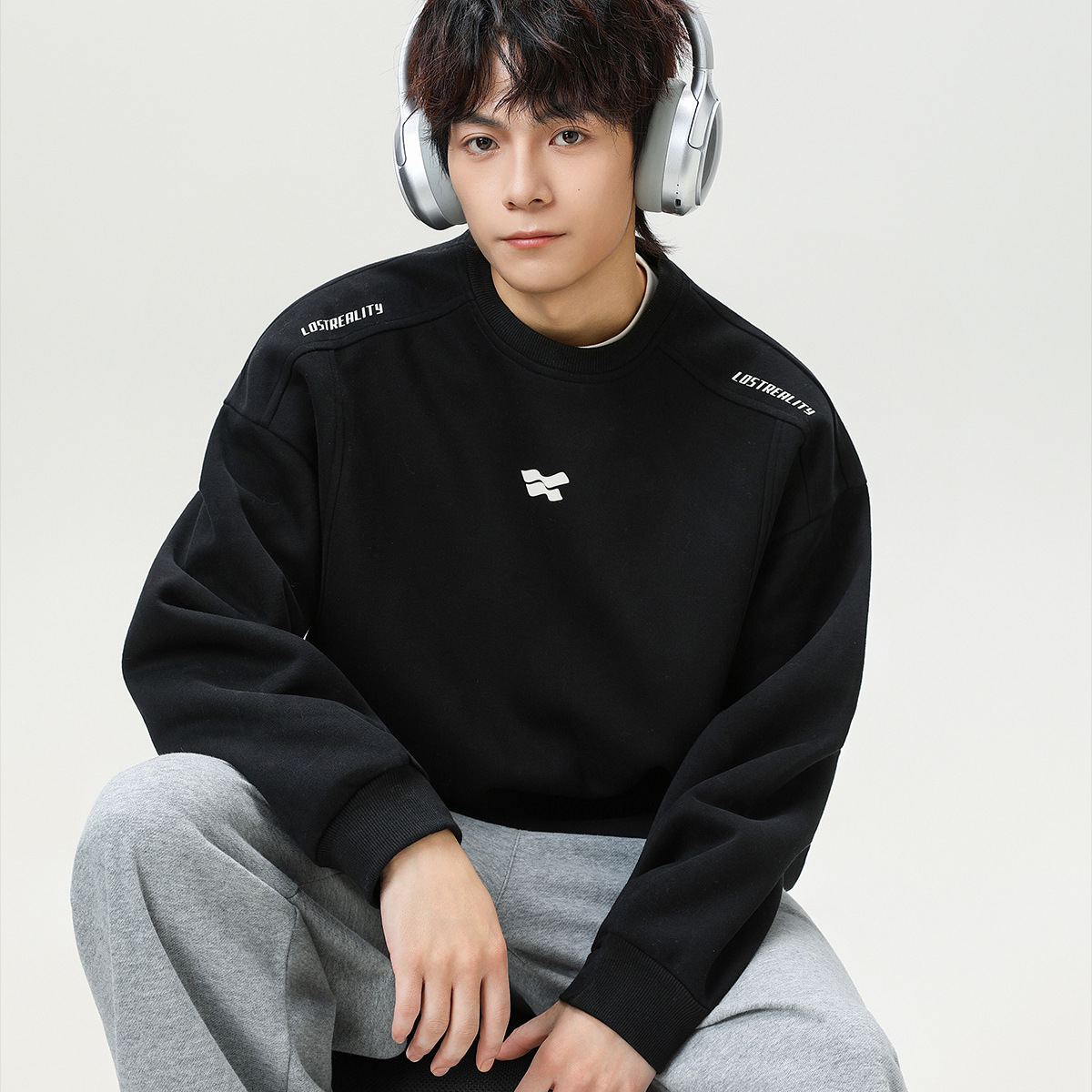 NTBF分割结构重磅圆领卫衣2025男女秋款撞色印花美式套头衫外套