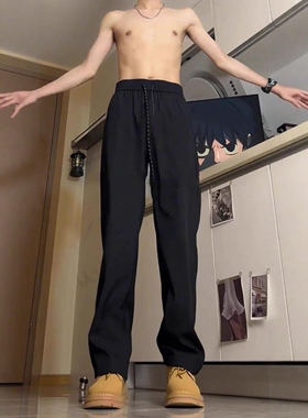 2026男士黑色冲锋工装裤高腰直筒修身美式高街vibe风休闲运动长裤