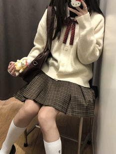 洛小奈JK学院风秋冬美拉德棕色校供格裙半身裙中长裙 烟尘