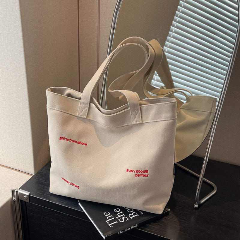 春季帆布包包女2024新款时尚大容量通勤手提袋学生上课单肩托特包,箱包皮具/热销女包/男包,托特包,淘宝优惠券,粉丝福利购,淘宝优惠卷