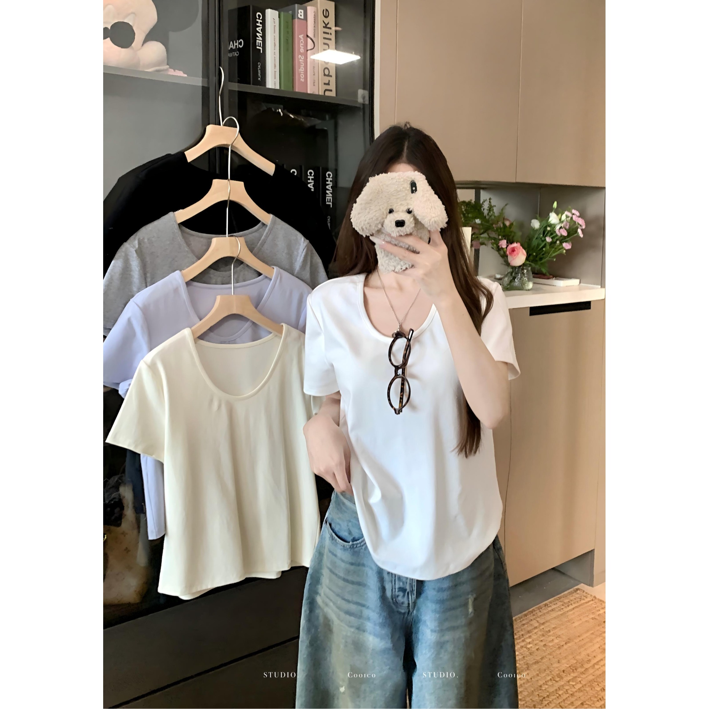 大码胖mm韩系简约V领短袖T恤女夏新款小个子休闲宽松百搭显瘦上衣