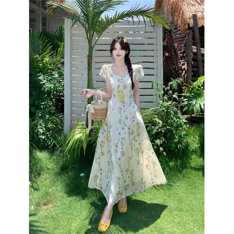 大码胖MM多巴胺油画碎花连衣裙女夏季新款流行爆款绝美新中式长裙