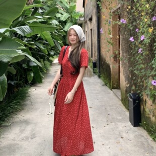 新势力时尚女装 别致独特惊艳波点连衣裙女性感女人味淑女A字长裙