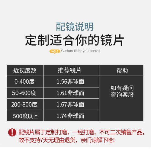 明月偏光镜片高度近视1.60七彩偏光染色墨镜近视炫彩防紫外线2片
