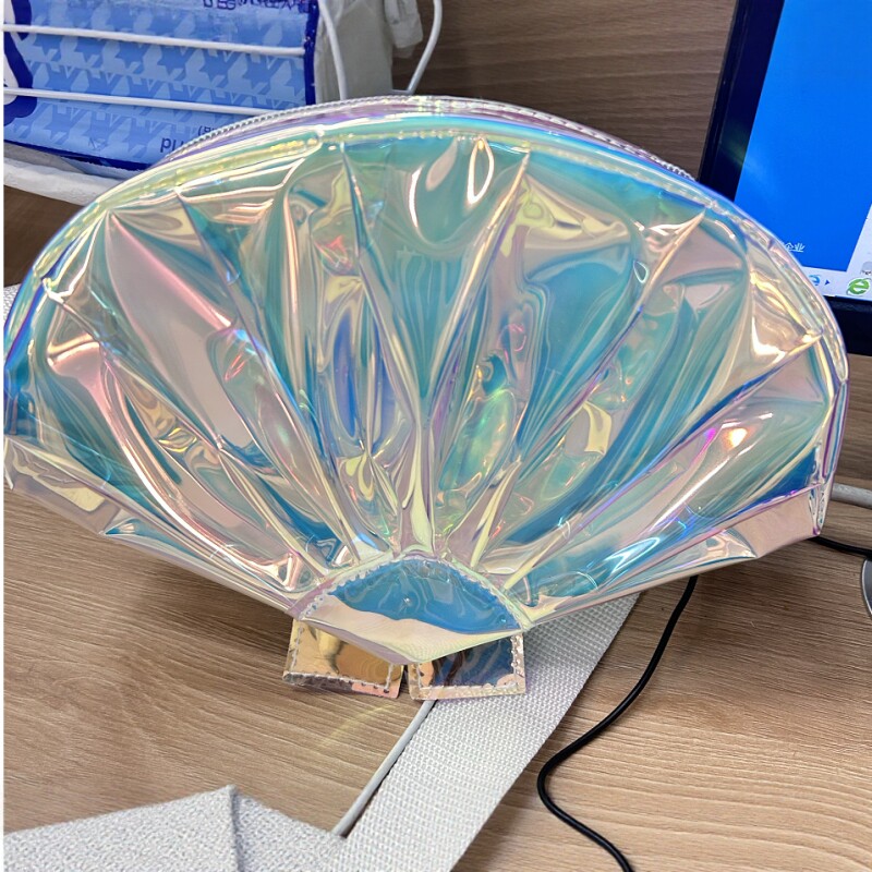 潮流女士腰包欧美时尚银色斜挎包炫彩贝壳包户外骑行单肩斜挎小包