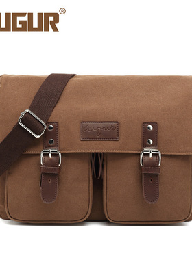 AUGUR翱格新款帆布包男士单肩包时尚斜挎包复古休闲邮差学生书包