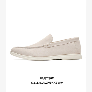 软底乐福鞋男2026年新款牛皮透气一脚蹬豆豆鞋反绒皮懒人套脚单鞋