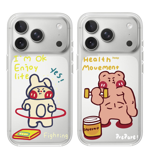 健身小熊小兔适用于苹果17PROMAX透明手机壳硅胶可爱iPhone16PROMAX情侣15PRO卡通14VIVOOPPO13动漫12华为