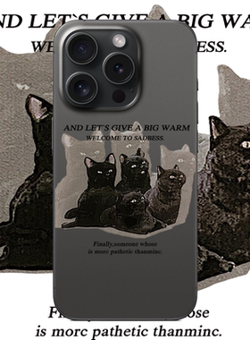 黑色猫咪适用于苹果17PROMAX透明手机壳硅胶简约iPhone16PROMAX情侣15PRO小众14华为小米13个性12VIVOOPPO