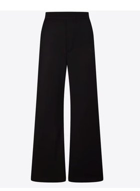 马吉L 巨显瘦黑色羊毛斜纹基础阔腿喇叭裤