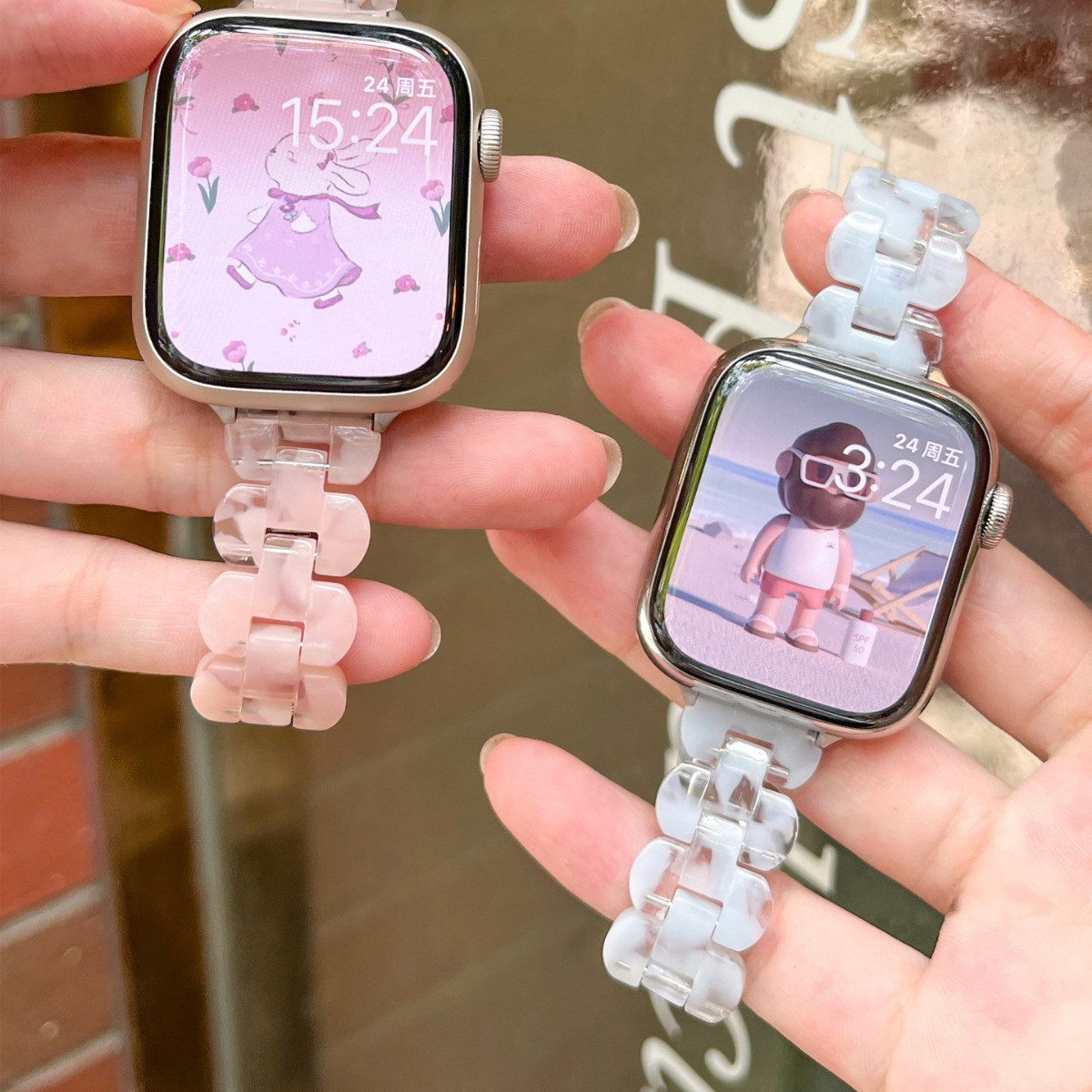 新款轻便树脂iwatchS9适用苹果手表带applewatch8765SE男女蝴蝶