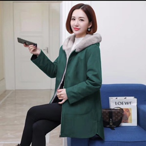 加绒大码派克服2023新款羊剪绒胆中长款韩版大衣妈妈装皮草棉服女