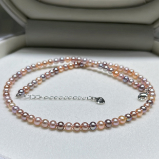 天然淡水混彩珍珠项链糖果色近正圆极强光锁骨链轻奢送礼妈妈珠串