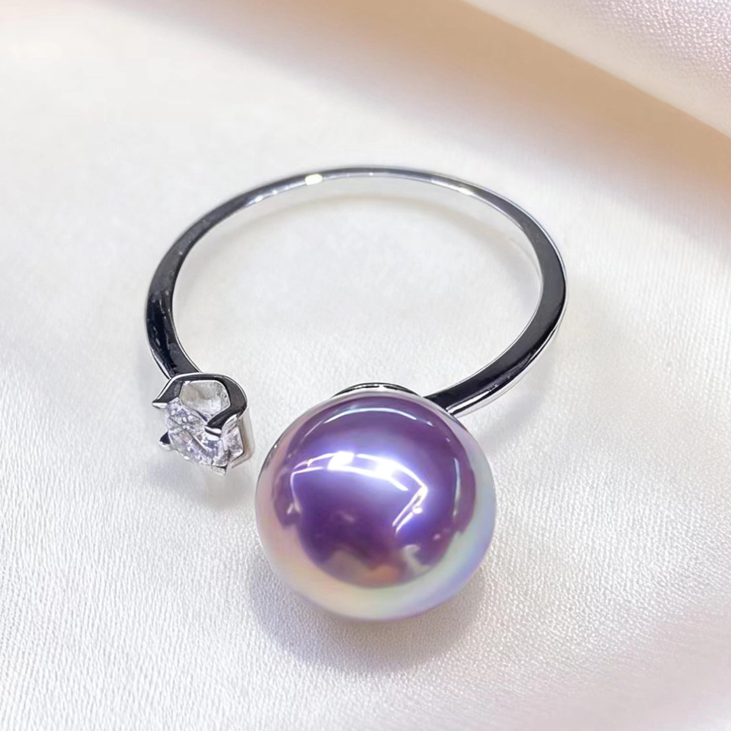 天然淡水珍珠戒指女紫珠正圆