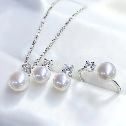 天然淡水珍珠吊坠戒指耳环套装