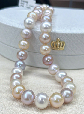 天然淡水混彩无核珍珠项链女镜面极强光糖果色微微瑕疵锁骨链珠串