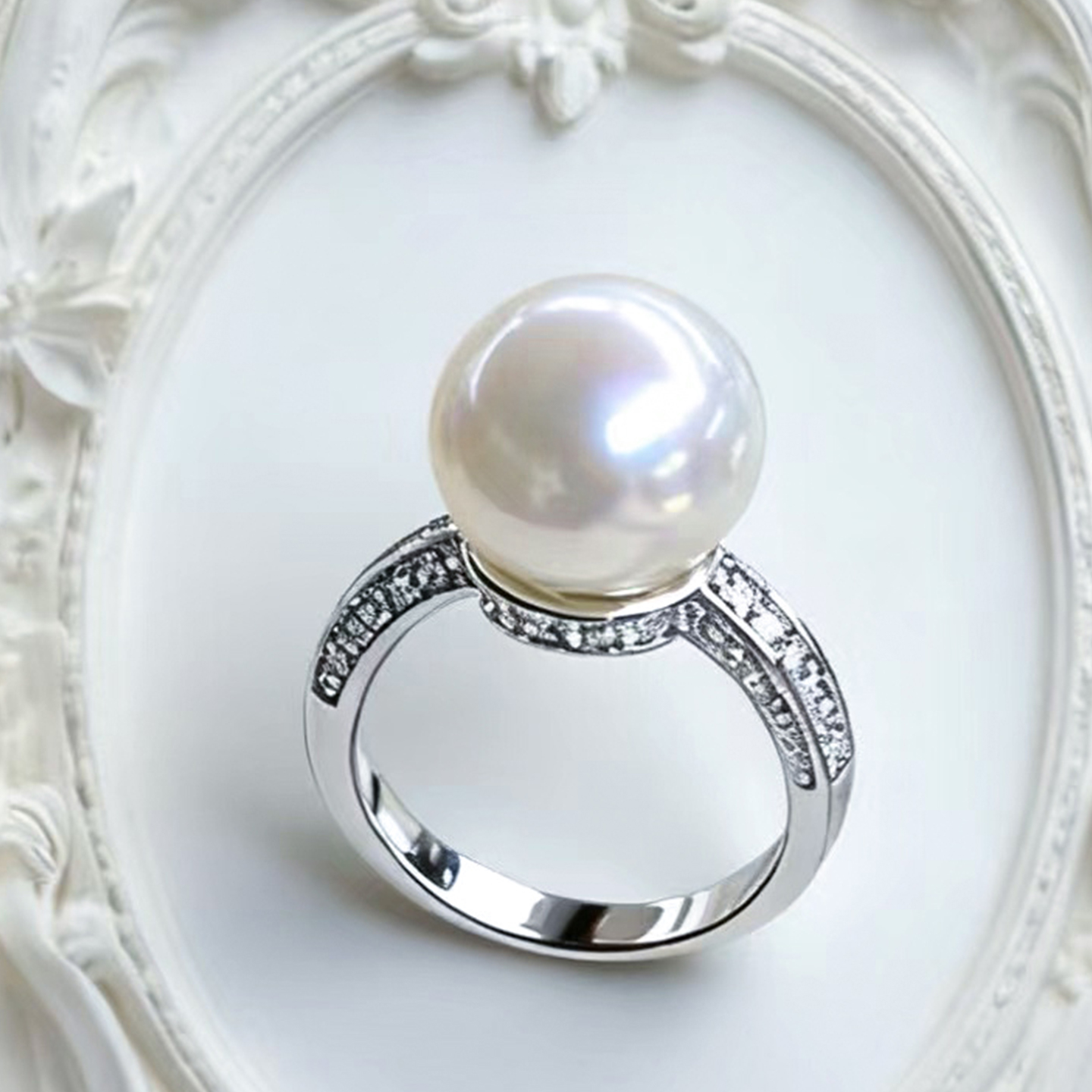 天然淡水爱迪生珍珠戒指女白珠