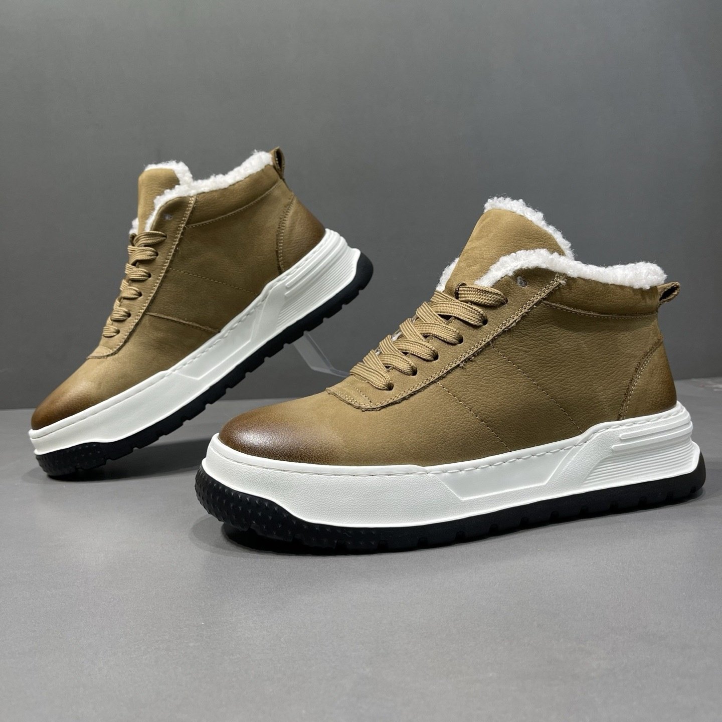 男鞋秋冬2025新款复古厚底老爹鞋加绒潮鞋男士休闲真皮高帮板鞋,流行男鞋,棉鞋,淘宝优惠券,粉丝福利购,淘宝优惠卷