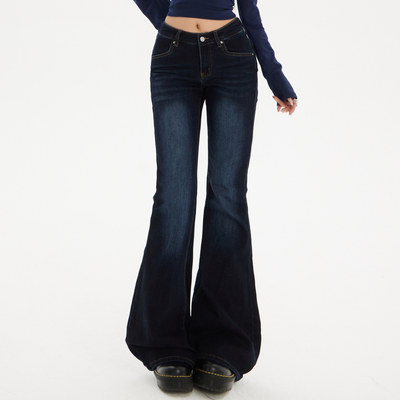 美式复古辣妹低腰弹力微喇牛仔裤